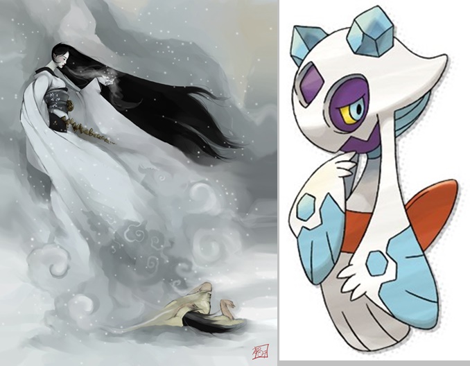 Yuki-onna tradicional y su versión Pokémon
