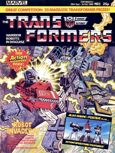 Portada de la primera publicación de los Transformers en UK, 1984