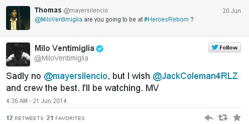 Captura de Twitter de Milo Ventimiglia