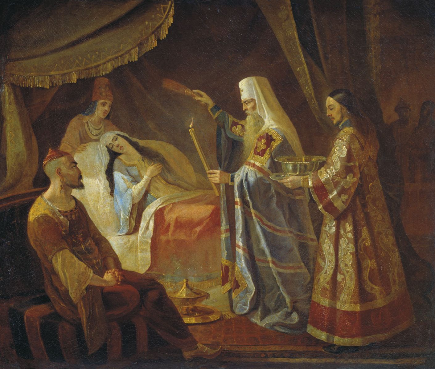 El Metropolitano Alexei curando a la reina tártara Taidula de su ceguera, por Yakov Kapkov